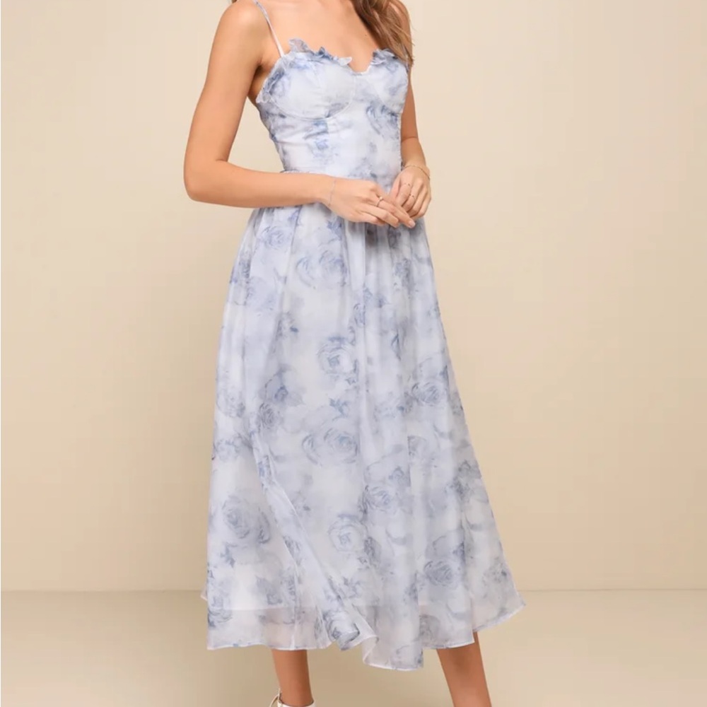 Lulu's Dreamy White and Blue Midi Dress - Picture 2 of 8